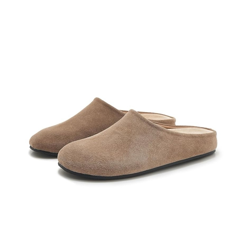 Women Suede Clogs Round Toe Leather Mules Cork Footbed Clog Taupe casual7/8/8.5